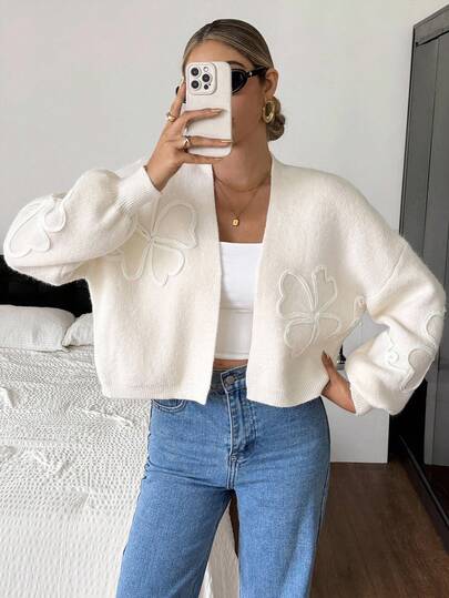 Siren Gaze Women's Winter Sweater Basic Solid Casual Everyday Texture Cardigan , Knit-Floral Short Outerwear Floral Pattern Solid Color Long Sleeve Knit Sweater,Simple & Fashionable, Everyday Wear,Women's Solid Solid Color Handmade Patterned Floral Knit Top,For Daily Wear,Knitted Sweater,Fall Women Clothes, Back To School, Teacher Outfits For Women, Business Casual Woman, Cardigan Apricot Elegant Going Out Tops Women, Tops For School,Fall Clothes For Women,Cozy Fall And Winter Clothes For Women Casual