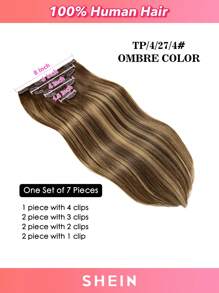 Tóc giả kẹp HQ làm từ tóc thật, 120g, 7 chiếc tóc giả kẹp, tóc giả kẹp màu ombre - S4/27/4 - Xem 2