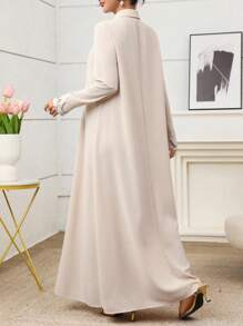 Al Najma 女士优雅浪漫拼布印花长袖阿拉伯风连衣裙 - 杏色 - 查看 4