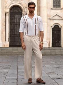 Manfinity VCAY 男士休闲梭织条纹中腰抽绳直筒裤