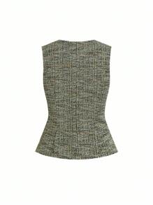 Ellevyn Women's Sleeveless Vest With Metal Button Closure, Suitable For Commuting - Green - View 2