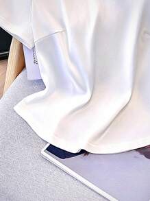 SHEIN Women's Rhinestone Decor Round Neck Casual Versatile Short Sleeve T-Shirt, Summer - White - View 6