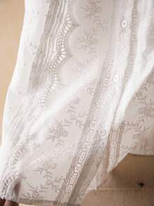 Elaquor 大码女式梭织花卉蕾丝拼布衬衫 - 白色 - 查看 6