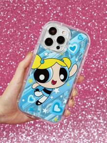 THE POWERPUFF GIRLS X SHEIN 耐用时尚的手机壳，四面加厚气囊防摔，泡泡印花保护套，适用于 11 - 17 Pro Max、Y2K - 藍色 - 查看 2