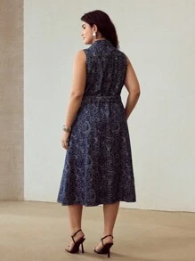 MOTF PREMIUM 加大提花无袖牛仔连衣裙 - 藍色 - 查看 3