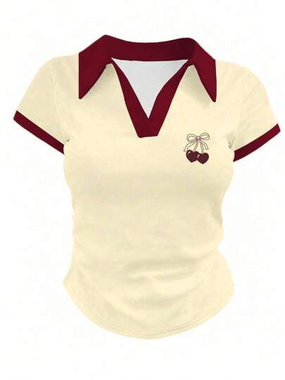 INAWLY Blusa feminina de manga curta com gola polo e franzido lateral, verão