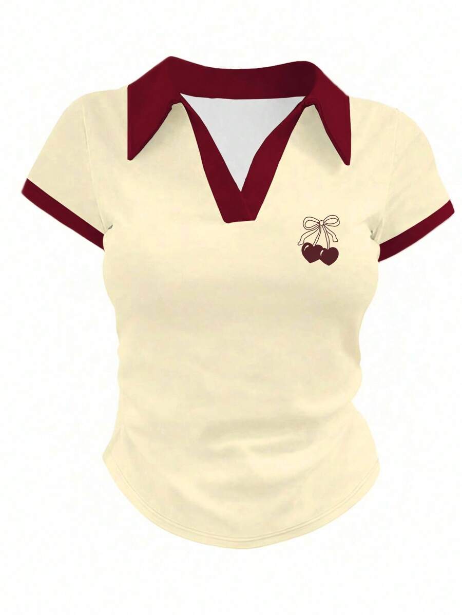 INAWLY 女士时尚 Polo 领侧褶短袖上衣，夏季 - 彩色 - 查看 1