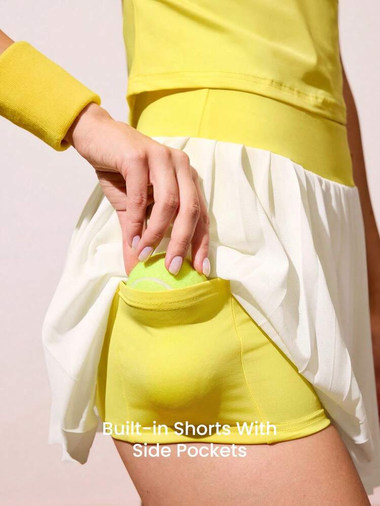 CourtClass 2 件套休闲百搭运动背心和褶皱迷你裙套装女士网球裙套装健身女士套装 - 彩色 - 查看 3