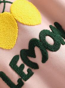 CosyJoli Plus Size Women Casual Lemon Embroidery Hoodie And Sports Shorts Set