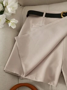 Franclia Petite 休闲通勤时尚不对称下摆裙裤女多功能单件短裤腰部无腰带搭配单件裙裤 - 卡其色 - 查看 3