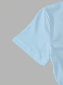 SHEIN 女童花卉印花短款修身圆领T恤，休闲舒适，适合夏季穿着