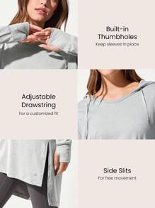 GLOWMODE Áo nỉ tay dài Cloudknit mềm mại, rộng rãi, có thể điều chỉnh độ dài đến hông, có dây rút, có lỗ xỏ ngón tay cái, thường ngày, thu - Màu Xám nhạt - Xem 3