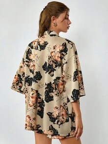 EURMUSE 2 Pieces Short Sleeve Top & Shorts Set, , Vintage Floral Printed - Multicolor - View 2