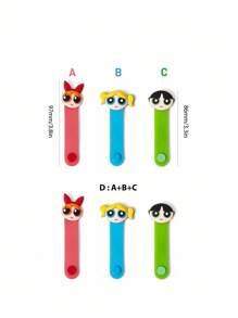 THE POWERPUFF GIRLS X SHEIN 1pc /2pcs /3pcs Blossom, Bubbles, Buttercup Pattern Data Cable Storage Clip Travel Earphone Charging Cable Organizing Clip Home Multi-Functional Cute Winding Cable Organizer,Y2K