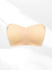SHEIN Casual Comfy Simple Style Seamless Soft Wireless No Rims Thin Pad Wavy Edge Front Buttoning Jelly Strapless Bra - Apricot - View 8