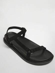 Solezae 女士厚底夏季户外基本款度假沙滩休闲PU黑色平底凉鞋 - 黑色 - 查看 4