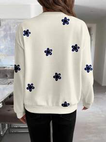 SHEIN LUNE 休闲简约印花图案圆领宽松女式运动衫 - 彩色 - 查看 2