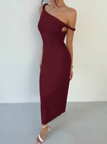 Firerie 女士优雅简约精致都市时尚日常通勤派对婚礼度假扭纹不对称紧身杏色细肩带连衣裙，春夏