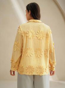 Anewsta Autumn/Winter Fashion Loose Embroidered Floral Plus Size Women Long Sleeve Shirt - Yellow - View 7