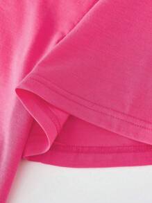 SHEIN Setelan 2 Potong Sweatshirt dan Legging Grafis Warna-warni untuk Anak Perempuan, Kaos Lengan Pendek Model Bahu Longgar Warna Pink Muda, Musim Panas, Sekolah - MultiWarna - View 6