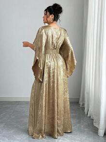 Elenzga Đầm bó eo kiểu Pháp thường ngày cỡ lớn dành cho nữ, thích hợp dự tiệc - Vàng - Xem 2