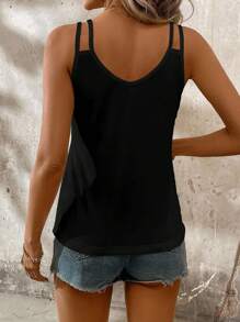 SHEIN LUNE Women's Casual V-Neck Ribbed Fabric Camisole, Suitable For Summer Back To School Spaghetti Strap Tank Top Ribbed Tank Top