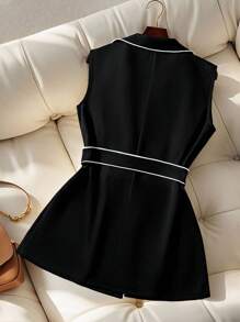 GlowEve CURVE 大码女式黑色无袖秋季通勤优雅拼接白色时尚休闲夹克