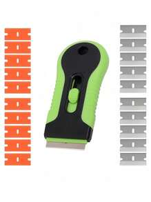 1set Razor Blade Scraper, Glass Scraper Scraping Tool With 10PCS Steel &10pcs Plastic Extra Blades For Removing Stickers, Papers, Food Residue, Paint, Glue From Oven, Window - Multicolor - View 10