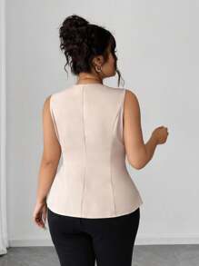 Elenzga Áo khoác cardigan cổ thấp hai hàng khuy trơn màu cỡ lớn dành cho nữ, kiểu áo cánh thanh lịch và duyên dáng - Màu be - Xem 3