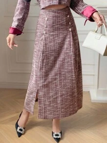 DAZY Saia Assimétrica Elegante e Texturizada para Mulheres, Outono/Inverno - Rosa chiclete - Visão 8