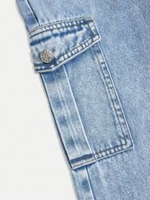 SHEIN Tween Boy Personalized Versatile Comfortable Casual Holiday Water Washed Soft Fashion Street Baggy Non-Stretch Lightweight Denim Pants, Spring/Autumn - Light Wash - View 5
