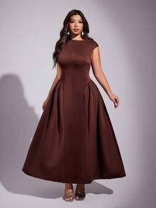 Viva Relle Plus Size Off-The-Shoulder Sexy Dress - Brown - View 3
