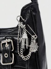 ROMWE Grunge Punk 蕾丝腋下包，休闲时尚百搭女士单肩包 - 黑色 - 查看 4