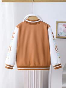 Casual Cute Capybara Print Young Girls Fleece Sweatshirt, Khaki Brown, Japanese Style, Front Pouch, Duck Print, Left Chest S Embroidery, Sleeve English Letter Print, Ribbed Collar & Cuffs & Hem, Long Sleeve Jacket, Suitable For Daily Wear, Outings, Travel, Vacation, Parties - Coffee Brown - View 2
