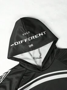 Manfinity EMRG Herren Kontrast Streifen & Buchstaben Muster Hoodie - Schwarz - Übersicht 4