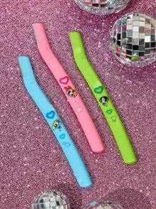 THE POWERPUFF GIRLS X SHEIN 3 件套花朵、泡泡、毛茛图案眉毛修剪器套装，配有刀片，不会划伤皮肤，适用于眉毛、面部、身体和其他部位，男女适用，泡泡、毛茛、花朵、心形、友谊