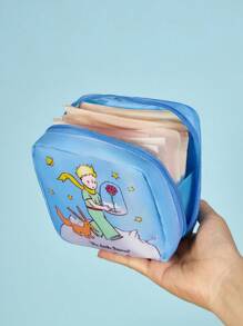 LE PETIT PRINCE X SHEIN 1pc Cartoon Character Printed Storage Bag, Can Be Used As Feminine Hygiene Bag, Digital Accessories Bag, Small Items Organizer Bag, Little Prince, B612 Planet, Rose, Love,Moon & Star