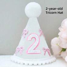 1件，半岁/1-5岁蝴蝶结生日帽装饰周岁礼物白色皇冠粉色蝴蝶结皇冠派对公主头饰照片白粉装饰生日派对帽装饰数量2/1-5亮片皇冠发饰公主生日派对节庆派对 - 彩色 - 查看 10