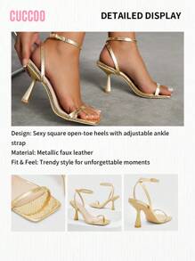CUCCOO SZL 女士鞋时尚金属蛇皮压纹金字塔高跟踝带迷人金色夏季高跟凉鞋适合夏季毕业高跟鞋舞会高跟鞋度假鞋返校鞋大学生鞋派对坏人时尚别致华丽风格圣诞节迪斯科派对夜间外出秋季新年假期 - 金色 - 查看 4