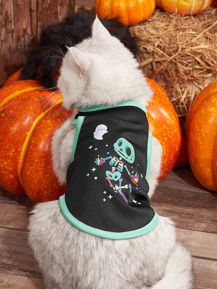PETSIN 1pc Halloween Pet Costume Vest – Lightweight And Breathable Sleeveless Outfit For Cats And Dogs, Spooky & Festive Apparel Perfect For Halloween Parties, Trick Or Treat, Photoshoots, And Everyday Wear - Multicolor - View 1