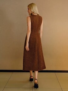MOTF PREMIUM TWEED SOLID RAW TRIM SLEEVELESS DRESS - Coffee - View 3