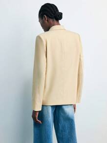 Maija 女式西装外套，四季百搭，现代都市时尚必备单品。翻领设计，金属玫瑰纽扣，适合商务、休闲、办公室穿着。 - 黃色 - 查看 7