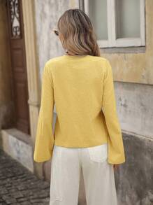 Brillora Women's Loose Fit Woven Flared Long Sleeve Casual Shirt,For Summer Vacation, Women Summer Clothing,Cute Summer Top,European Summer - Yellow - View 2