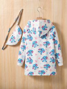 女孩卡通印花夹克，搭配斜挎包，蓬松米色，休闲日常穿着，秋冬 - 彩色 - 查看 2