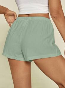 SHEIN Tall 100%纯棉，棉麻质感夏季低腰女式短裤 - 綠色 - 查看 2