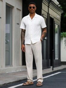 Manfinity Homme Men's Solid Color Drawstring Pocket Casual Loose Pants - Apricot - View 4