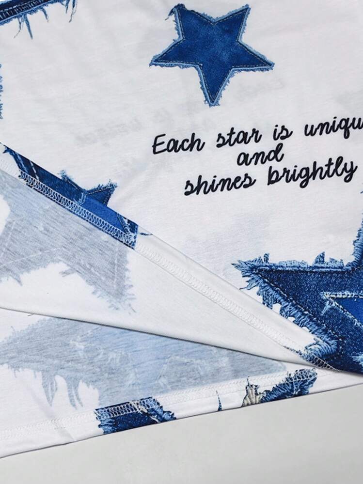 Manfinity Homme 男士休闲星星图案 T 恤套装 - 白色 - 查看 4