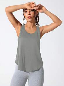 CourtClass Women's Casual Letter Graphic Racerback Tank Top, Summer - Light Grey - View 5