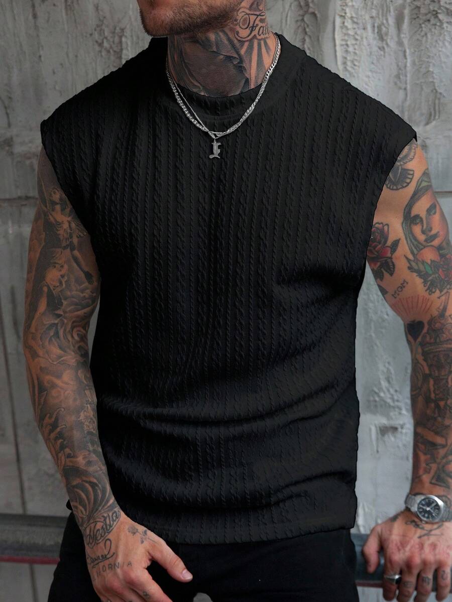 Manfinity CasualCool 男士宽肩无袖背心，非常适合夏季海滩旅行 - 黑色 - 查看 1