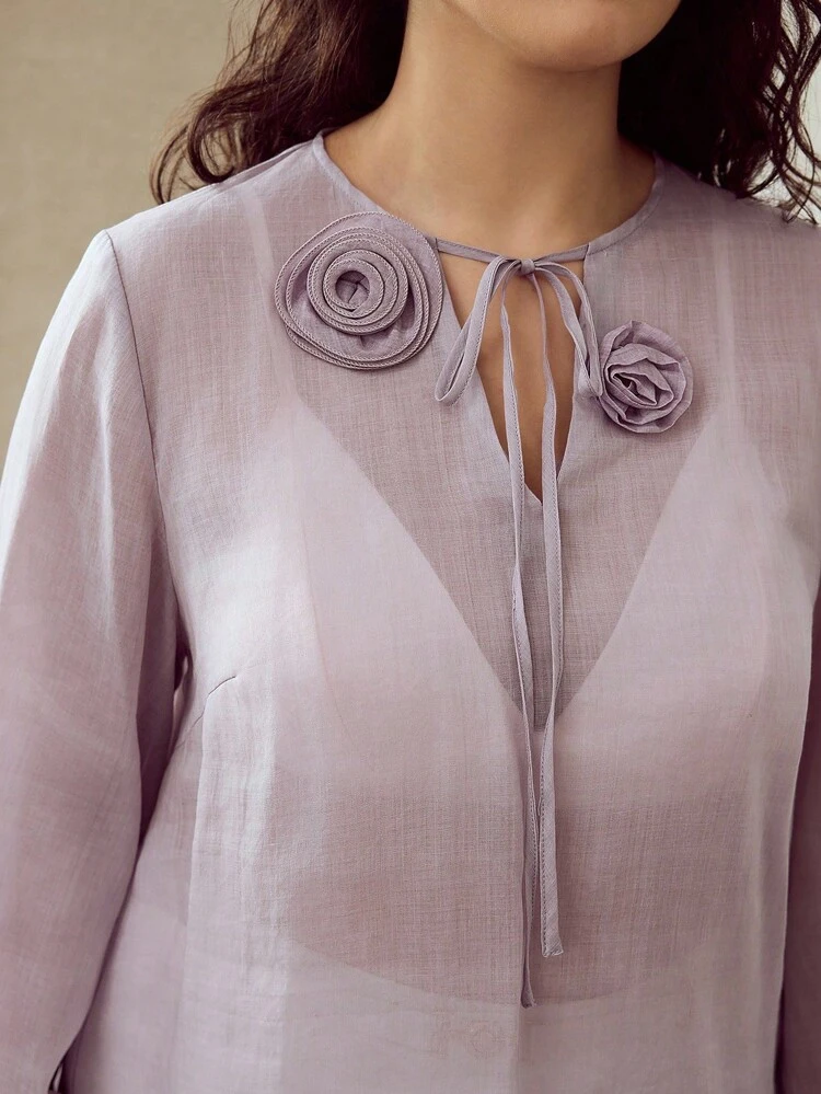 PLUS SIZE LINE SHEER BLOUSE